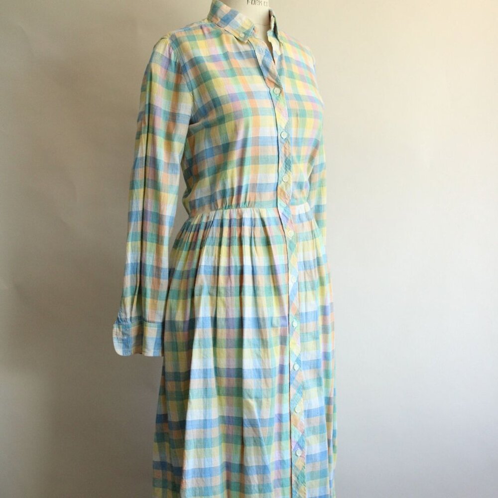 Vintage 1970s 1980s Dress with Pockets, Parade Pastel Plaid Shirtwaist, - Picture 6 of 10